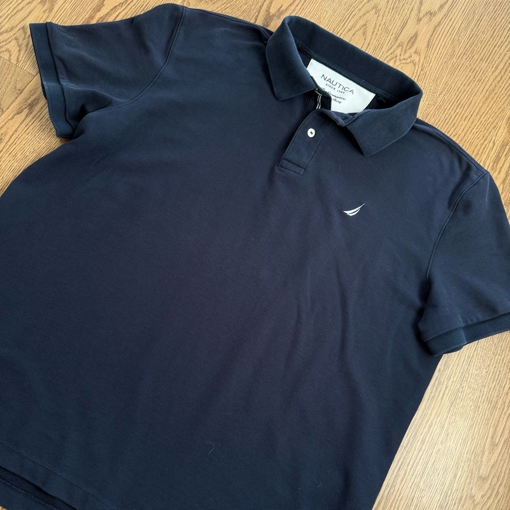 Nautica Navy Short Sleeve Polo with Embroidered Sail - Picture 3 of 5